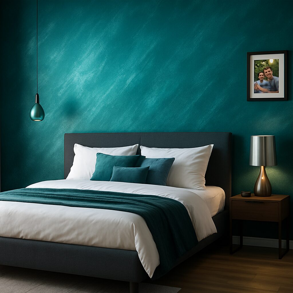 Wow – Kreative Wandgestaltung | Malerbetrieb Göbel 4 schlafzimmer petrol metalloptik akzentwand modern bad-neustadt