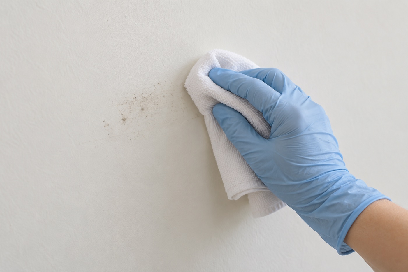 Flecken an der Wand vorsichtig mit einem weichen Tuch prüfen