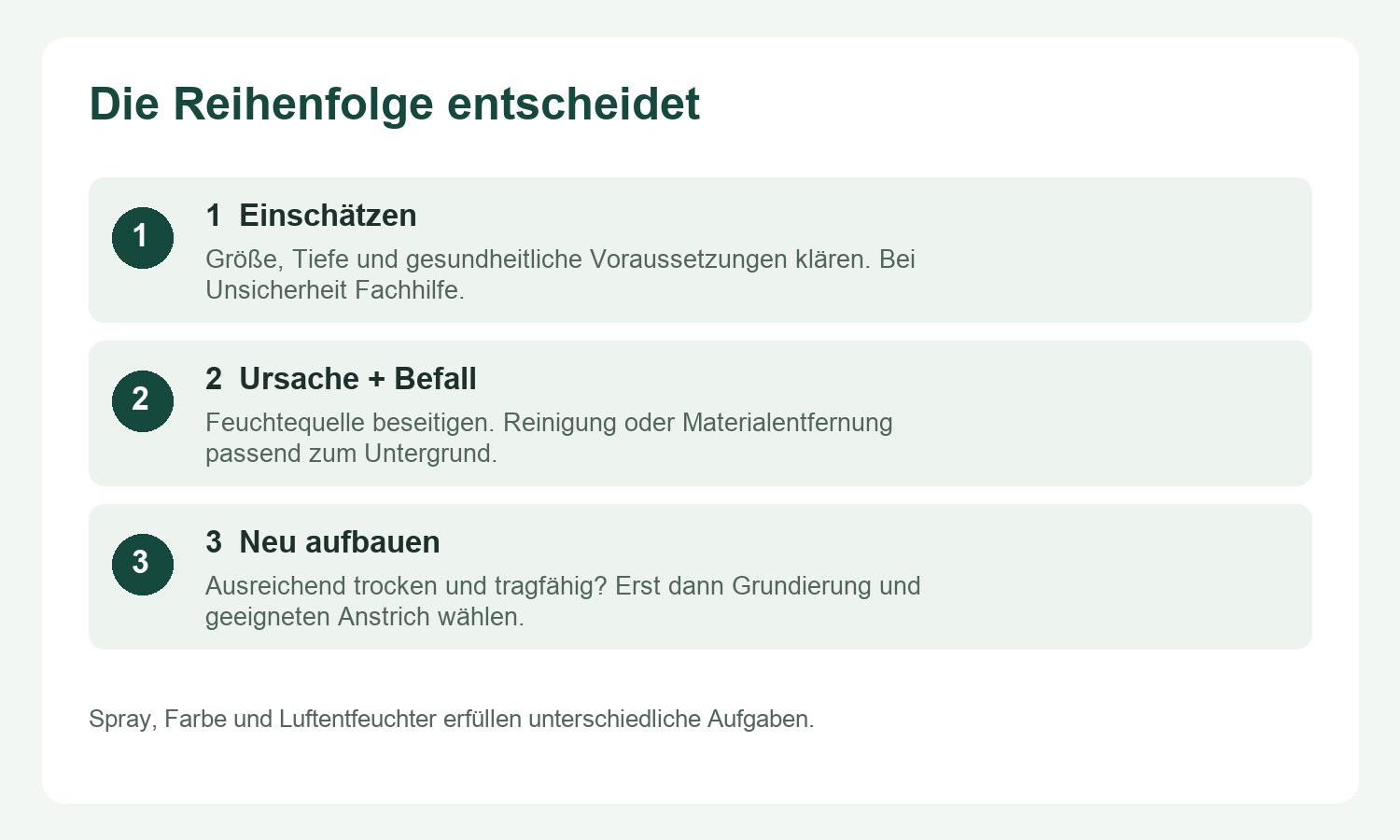 Schimmel an der Wand entfernen: erst einschätzen und Ursachen klären, dann sanieren und neu aufbauen